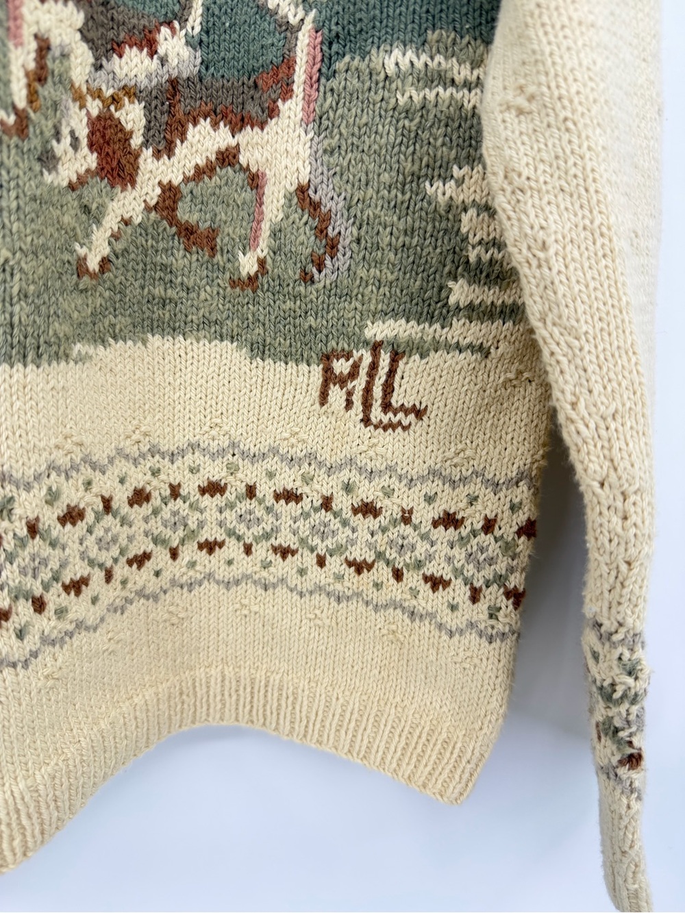 Lauren Ralph Lauren Hand Knit Equestrian Fox Hunt Sweater Cotton Linen Size L - Picture 4 of 11